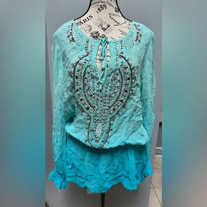 Ludi women’s AQUA EMBROIDERED SEQUIN TUNIC TOP L *